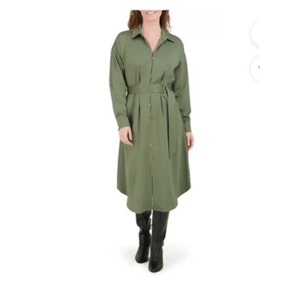 French Connection Women's Long Shirt Long Sleeve Dress - Olive Green Size M‎ NWT